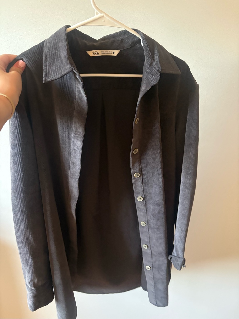 Zara Dark Gray Suede Button-Front Shirt